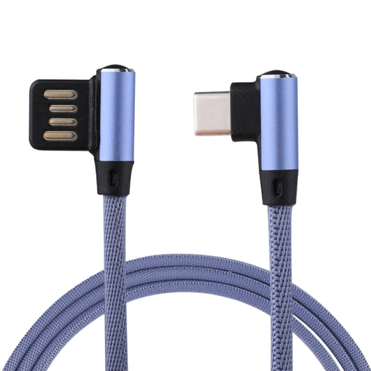 1m 2.4A Output USB to USB-C / Type-C Double Elbow Design Nylon Weave Style Data Sync Charging Cable(Blue) by buy2fix