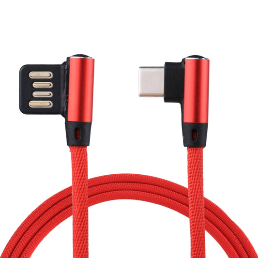 1m 2.4A Output USB to USB-C / Type-C Double Elbow Design Nylon Weave Style Data Sync Charging Cable(Red) by buy2fix