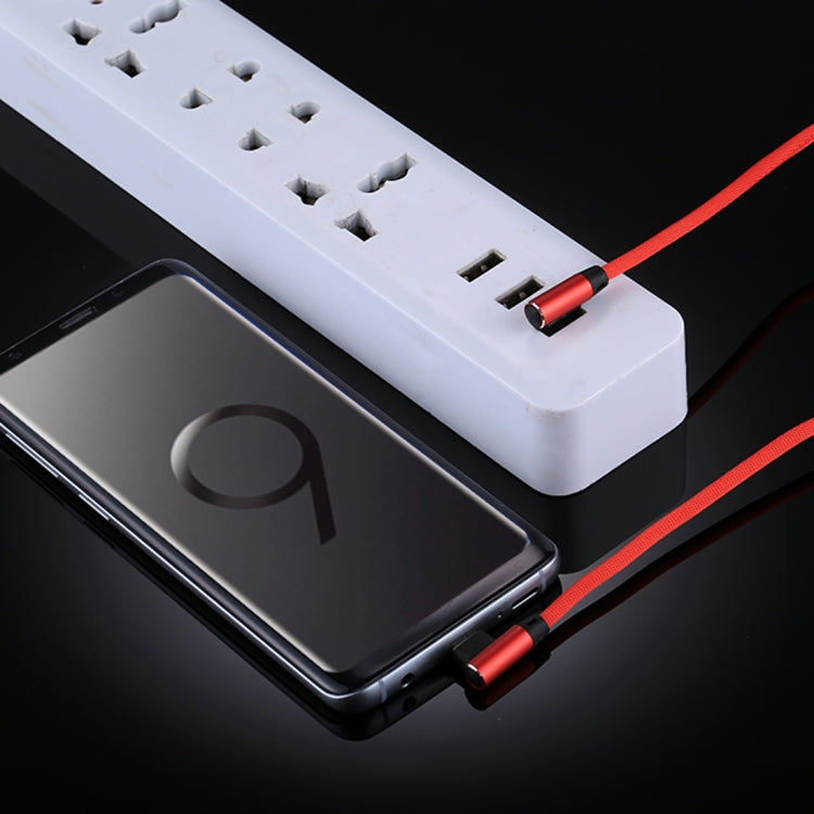 1m 2.4A Output USB to USB-C / Type-C Double Elbow Design Nylon Weave Style Data Sync Charging Cable(Red) by buy2fix