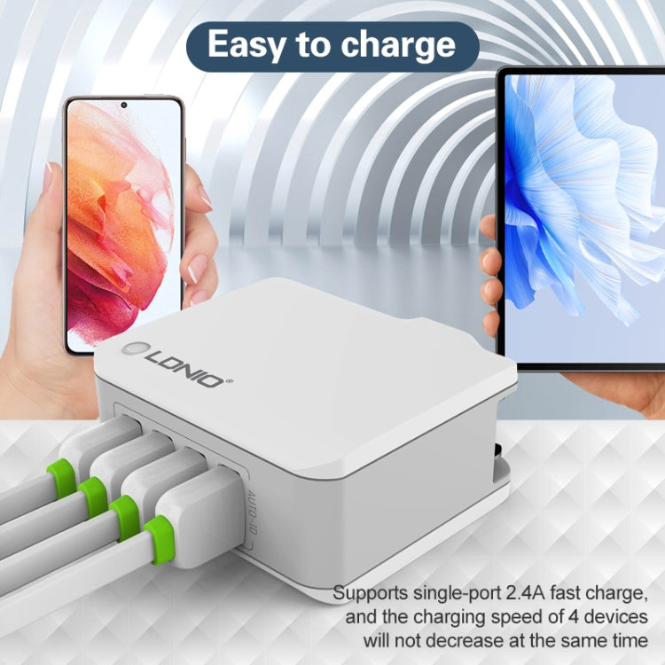 LDNIO A4403 4.4A 4 x USB Ports Smart Travel Charger, EU Plug by LDNIO