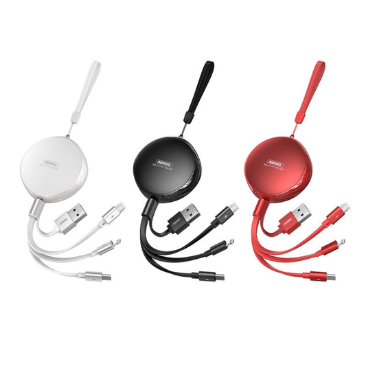 REMAX RC-185th 3 in 1 2.1A USB to 8 Pin + USB-C / Type-C + Micro USB Sury Series Telescopic Charging Data Cable(White) by REMAX