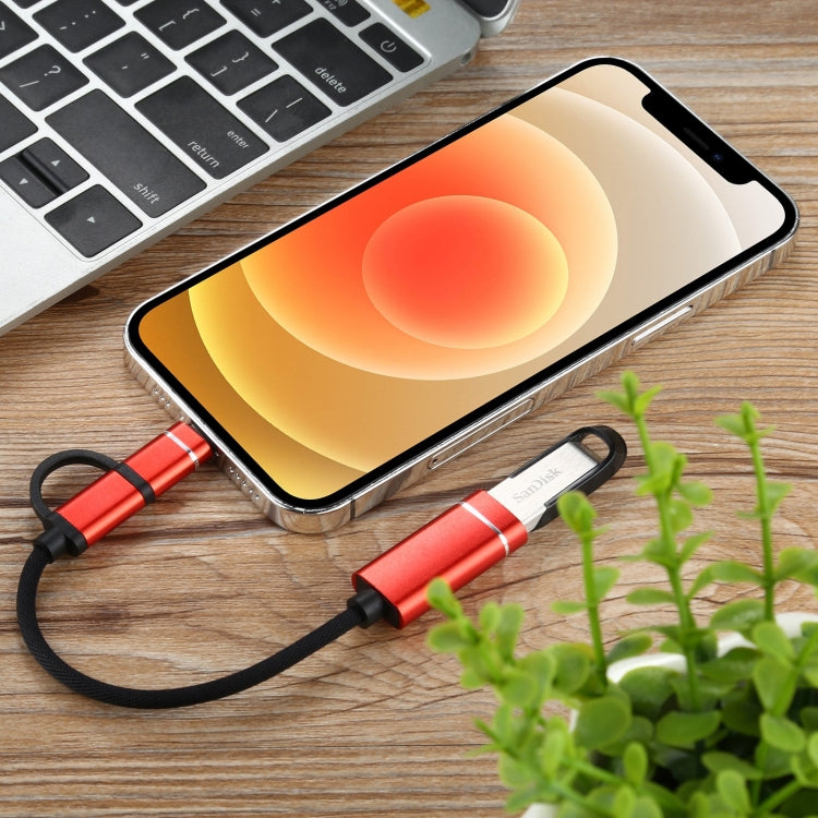 USB 3.0 Female to 8 Pin + USB-C / Type-C Male Charging + Transmission OTG Nylon Braided Adapter Cable, Cable Length: 11cm(Red) by buy2fix