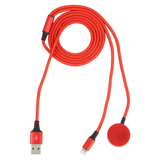 For iPhone / Apple Watch 2 In 1 8 Pin + Magnetic Charging Base Multi-function Charging Cable, Length: 1m(Red) by buy2fix