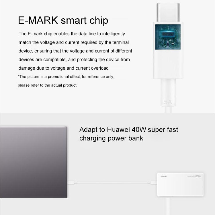 Original Huawei CP43 5A USB-C / Type-C to USB-C / Type-C Fast Charging Data Cable, Cable Length: 1m (White) by Huawei