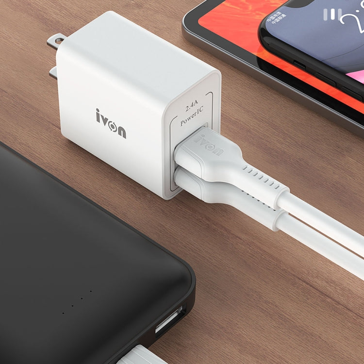 IVON AD36 12W 2.4A Dual USB Port Travel Charger, US Plug by IVON