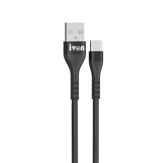 IVON CA92 2.4A Max USB to USB-C / Type-C Rubber Fast Charging Data Cable, Length: 1.5m (Black) by IVON
