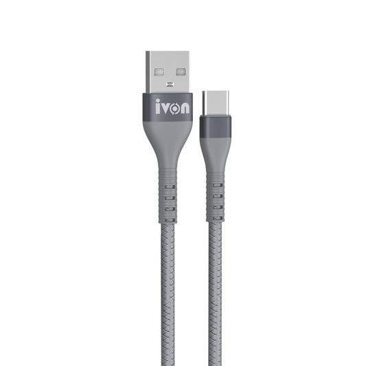 IVON CA92 2.4A Max USB to USB-C / Type-C Rubber Fast Charging Data Cable, Length: 1.5m (Grey) by IVON