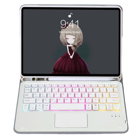 For iPad 11 2025 / 10th Gen 10.9 2022 A10B-AS Lambskin Texture Backlight Bluetooth Touch Keyboard Leather Tablet Case with Pen Slot (Grey) - Universal by buy2fix | Online Shopping UK | buy2fix