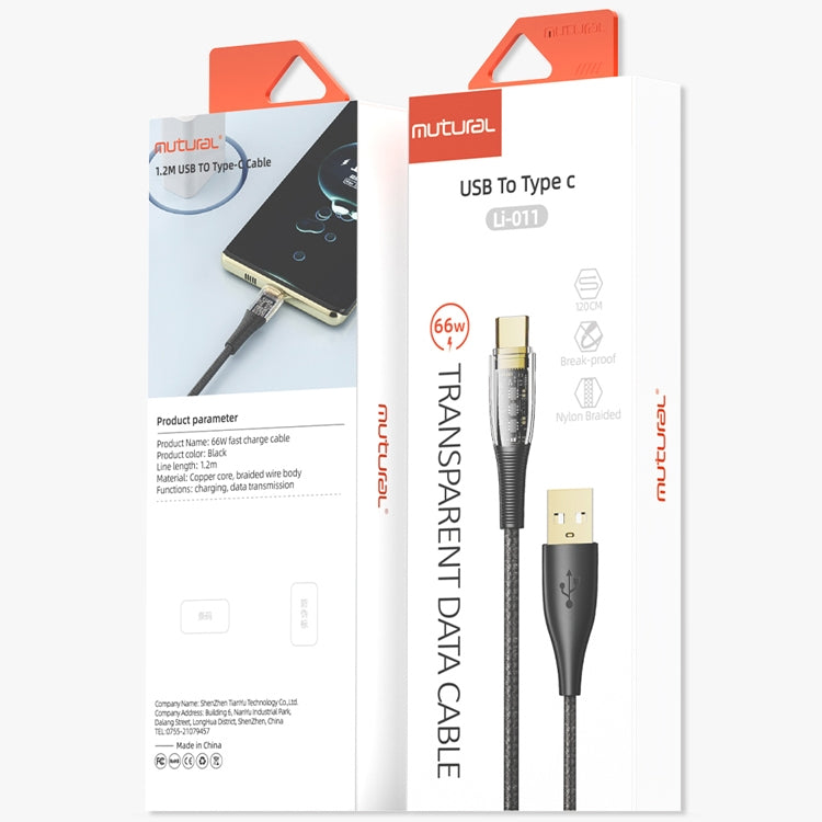 Mutural Li-CC011 1.2m 66W Transparent USB to Type-C Charging Data Cable by Mutural