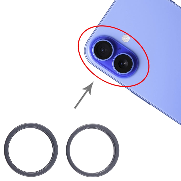 For iPhone 16 2pcs/set Rear Camera Glass Lens Metal Outside Protector Hoop Ring (Black) by buy2fix