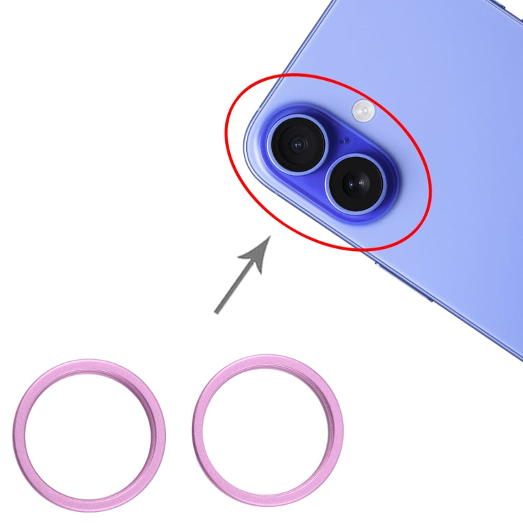 For iPhone 16 2pcs/set Rear Camera Glass Lens Metal Outside Protector Hoop Ring (Purple) by buy2fix