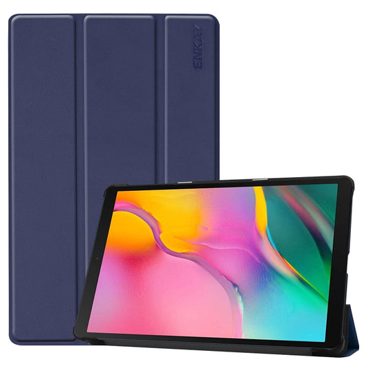 ENKAY PU Leather + Plastic Bottom Case with Three-folding Holder for Galaxy Tab A 10.1 (2019) T510 / T515(Dark Blue) by ENKAY