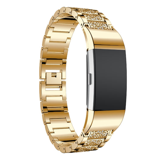 Diamond-studded Solid Stainless Steel Watch Band for Fitbit Charge 2(Gold) by buy2fix