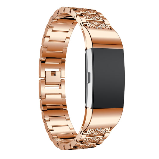 Diamond-studded Solid Stainless Steel Watch Band for Fitbit Charge 2(Rose Gold) by buy2fix