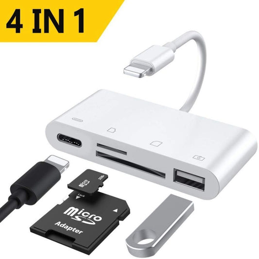 ZS-S1827 4 in 1 SD Card + TF Card + 8 Pin Charge + USB Interface to 8 Pin Interface Camera Reader Adapter, Support All iOS System by buy2fix