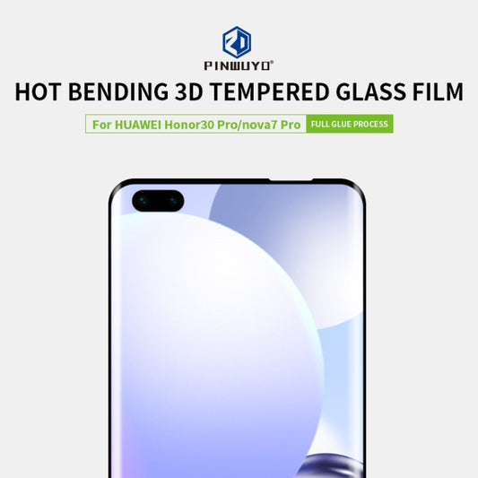 For Huawei Honor 30 Pro / nova 7 Pro PINWUYO 9H 3D Hot Bending Tempered Glass Film(Black) by PINWUYO