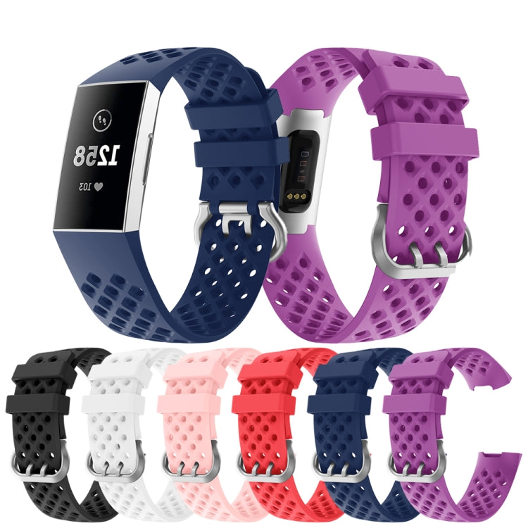 For Fitbit Charge 3 / 4 Hollow Square Silicone Watch Band Wristband(Pink) by buy2fix