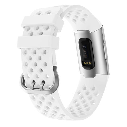 For Fitbit Charge 3 / 4 Hollow Square Silicone Watch Band Wristband(White) by buy2fix