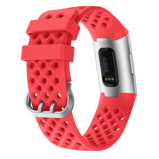 For Fitbit Charge 3 / 4 Hollow Square Silicone Watch Band Wristband(Red) by buy2fix
