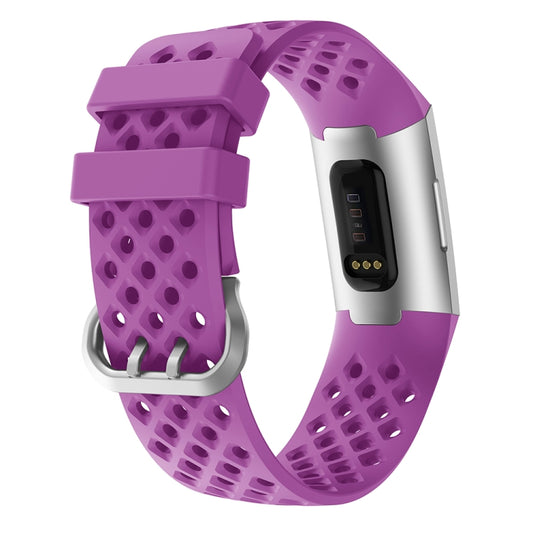 For Fitbit Charge 3 / 4 Hollow Square Silicone Watch Band Wristband(Purple) by buy2fix