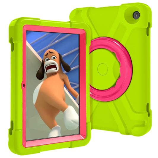 For Amazon Kindle Fire HD8 (2020) PC + Silicone Shockproof Combination Case with 360 Degree Rotating Holder & Handle(Glass Green + Rose Red) - by buy2fix | Online Shopping UK | buy2fix