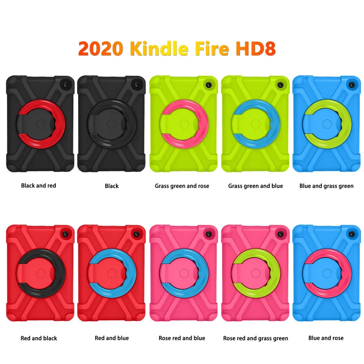 For Amazon Kindle Fire HD8 (2020) PC + Silicone Shockproof Combination Case with 360 Degree Rotating Holder & Handle(Glass Green + Rose Red) - by buy2fix | Online Shopping UK | buy2fix