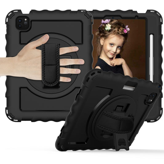For iPad Air 2022 / 2020 10.9 360 Degree Rotation PC + Silicone Shockproof Combination Case with Holder & Hand Grip Strap & Neck Strap & Pen Slot Holder(Black) - iPad Air (2022) / (2020) 10.9 Cases by buy2fix | Online Shopping UK | buy2fix