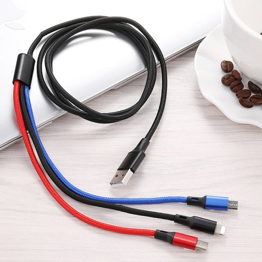 3 in 1 USB to 8 Pin + Type-C / USB-C + Micro USB Color Braided Charging Cable, Cable Length: 1.2m by buy2fix