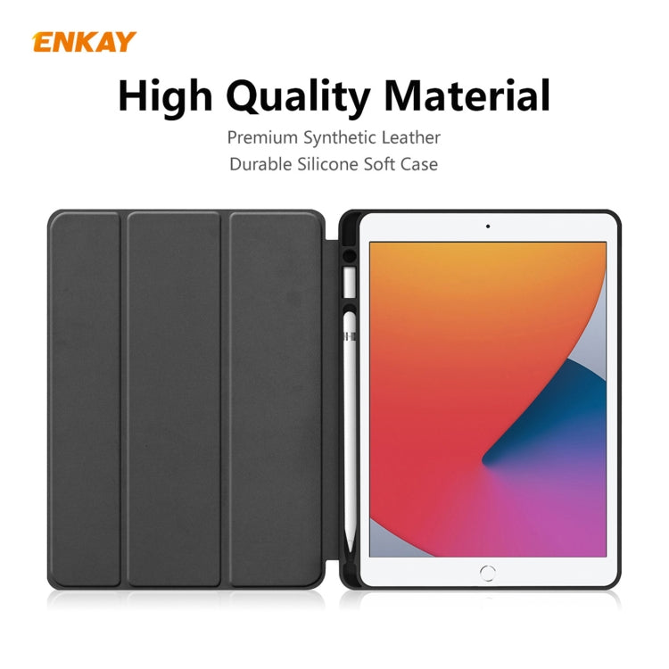 For iPad 10.2 2021 / 2020 / 2019 ENKAY ENK-8016 PU Leather + TPU Smart Case with Pen Slot(Dark Blue) by ENKAY