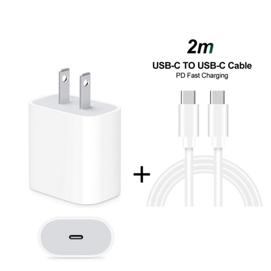 2 in 1 PD 20W Single USB-C / Type-C Port Travel Charger + 3A PD 3.0 USB-C / Type-C to USB-C / Type-C Fast Charge Data Cable Set, Cable Length: 2m, US Plug by buy2fix