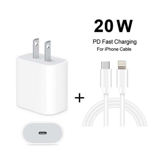 2 in 1 PD 20W Single USB-C / Type-C Port Travel Charger + 3A PD3.0 USB-C / Type-C to 8 Pin Fast Charge Data Cable Set, Cable Length: 1m, US Plug by buy2fix