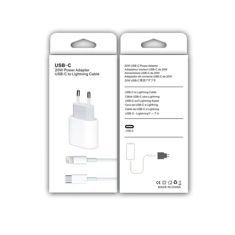 2 in 1 PD 20W Single USB-C / Type-C Port Travel Charger + 3A PD3.0 USB-C / Type-C to 8 Pin Fast Charge Data Cable Set, Cable Length: 2m, EU Plug by buy2fix