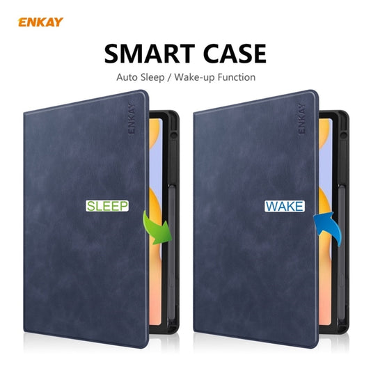 ENKAY ENK-8025 Cow Texture PU Leather + TPU Smart Case with Pen Slot for Samsung Galaxy Tab S6 Lite P610 / P615 / Tab S6 Lite 2022 / P613 / P619(Dark Blue) - Tab S6 Lite P610 / P615 by ENKAY | Online Shopping UK | buy2fix
