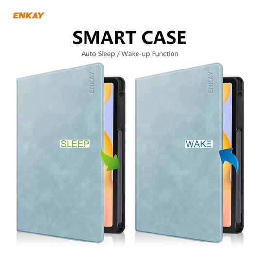 ENKAY ENK-8025 Cow Texture PU Leather + TPU Smart Case with Pen Slot for Samsung Galaxy Tab S6 Lite P610 / P615 / Tab S6 Lite 2022 / P613 / P619(Sky Blue) - Tab S6 Lite P610 / P615 by ENKAY | Online Shopping UK | buy2fix