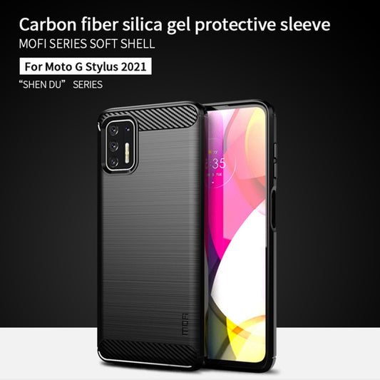 For Motorola Moto G Stylus 2021 MOFI Gentleness Series Brushed Texture Carbon Fiber Soft TPU Case(Black) by MOFI