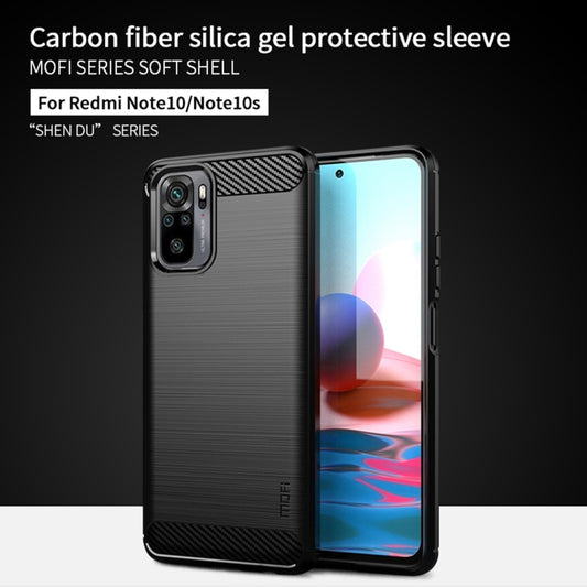 For Xiaomi Redmi Note 10 / Note 10S MOFI Gentleness Series Brushed Texture Carbon Fiber Soft TPU Case(Red) by MOFI