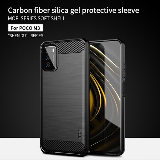 For Xiaomi Poco M3 / Redmi 9T MOFI Gentleness Series Brushed Texture Carbon Fiber Soft TPU Case(Blue) by MOFI