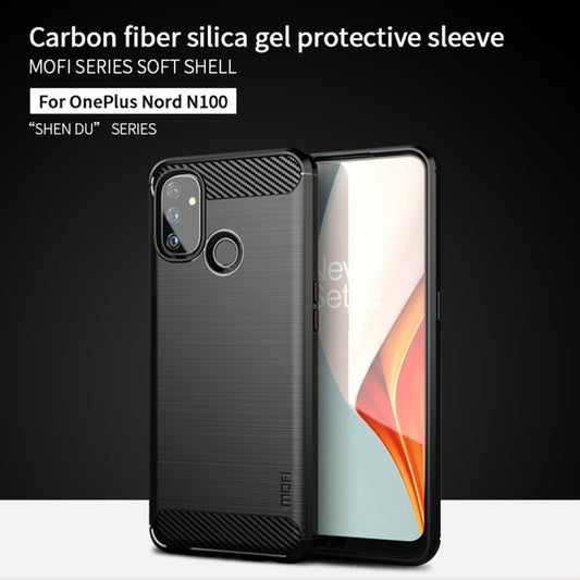For OnePlus Nord N100 MOFI Gentleness Series Brushed Texture Carbon Fiber Soft TPU Case(Black) by MOFI