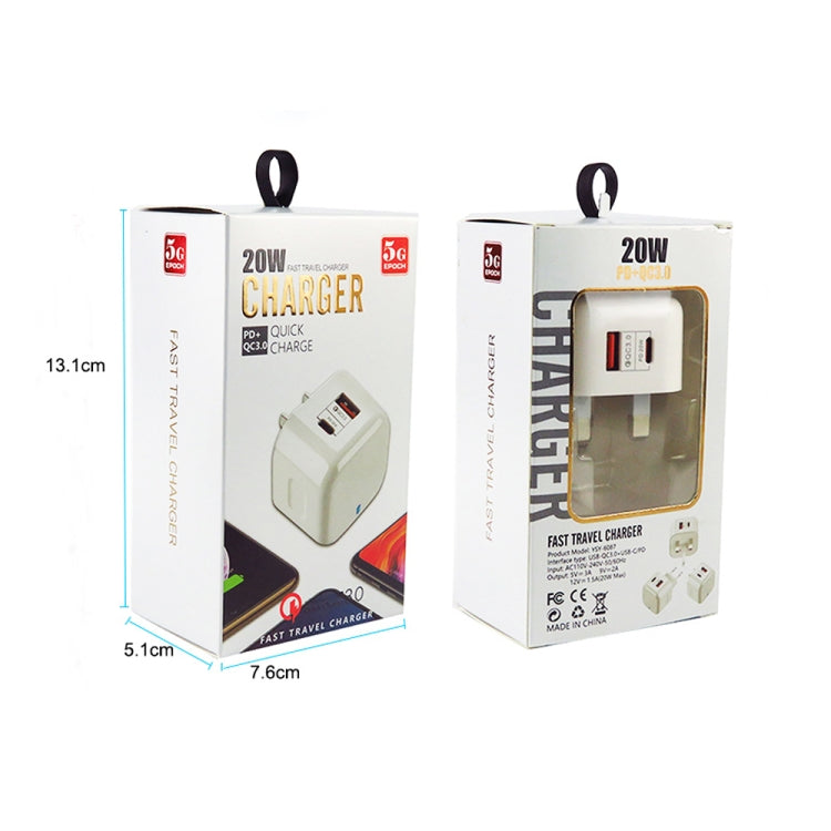 YSY-6087PD 20W PD3.0 + QC3.0 Dual Fast Charge Travel Charger with Type-C to Type-C Data Cable US Plug by buy2fix