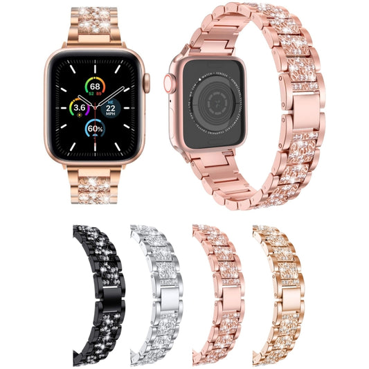 Three Stainless Steel Straps with Rhinestones For Series 7 41mm / 6 & SE & 5 & 4 40mm / 3 & 2 & 1 38mm(Black) by buy2fix
