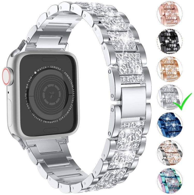 Three Stainless Steel Straps with Rhinestones For Series 7 45mm / 6 & SE & 5 & 4 44mm / 3 & 2 & 1 42mm(Black) by buy2fix