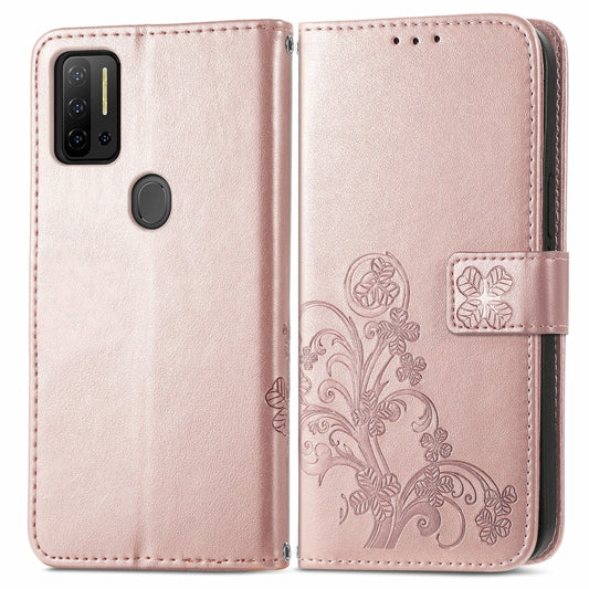 For Ulefone Note 11 Plus Four-leaf Clasp Embossed Buckle Mobile Phone Protection Leather Case with Lanyard & Card Slot & Wallet & Bracket Function(Rose Gold) by buy2fix