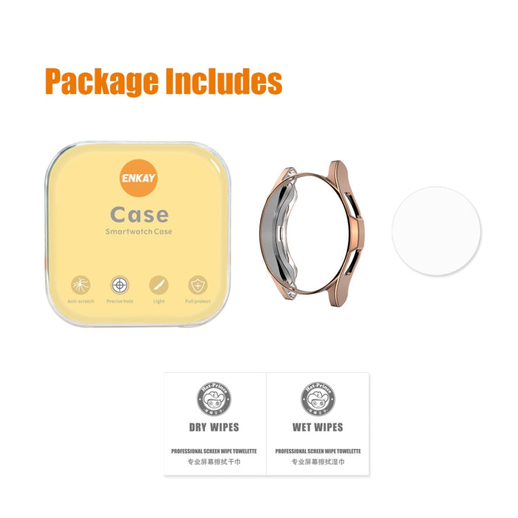 For Samsung Galaxy Watch4 Classic 42mm ENKAY Hat-Prince Full Coverage Electroplate Soft Case TPU HD Clear Cover + Tempered Glass Protector(Silver) by ENKAY