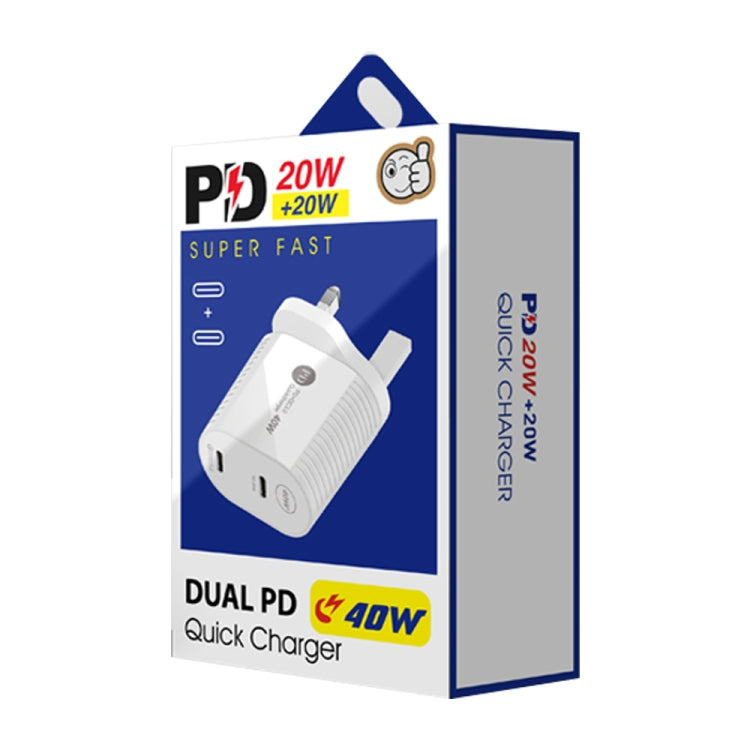 40W Dual Port PD / Type-C Fast Charger with Type-C to Type-C Data Cable, UK Plug(White) by buy2fix