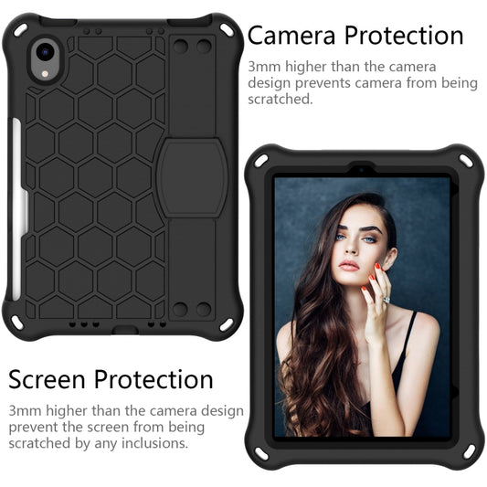 For iPad mini 6 / mini 2024 Honeycomb EVA Hybrid PC Tablet Case with Strap(Black+Black) - iPad mini 6 Cases by buy2fix | Online Shopping UK | buy2fix