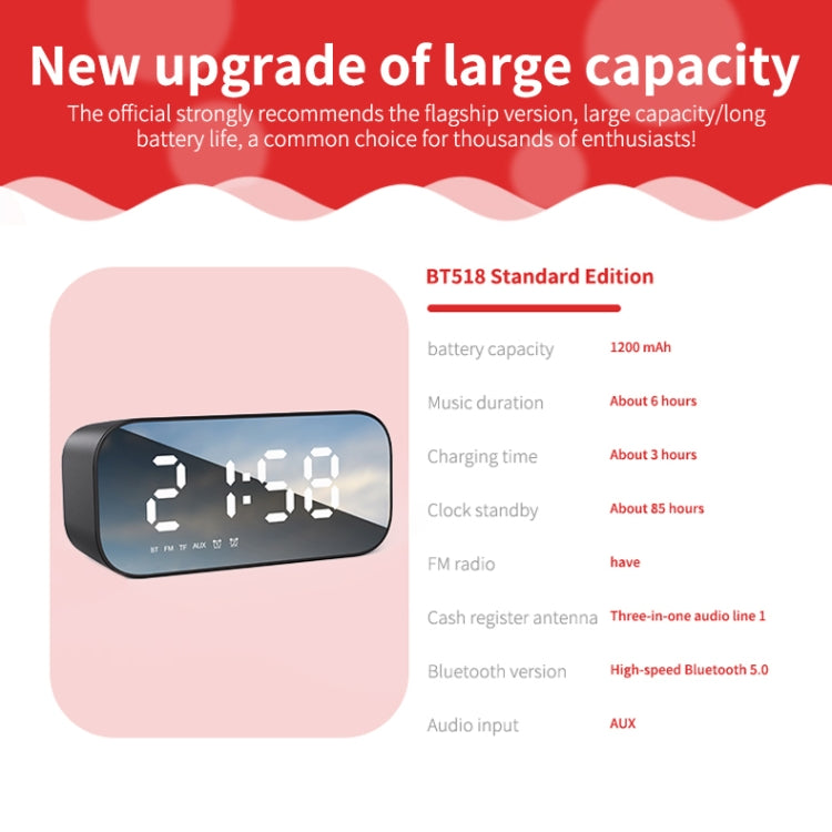 AEC BT518 Portable Wireless Bluetooth Speaker LED Alarm Clock Support AUX / TF Card / FM by AEC