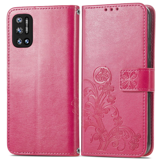 For DOOGEE N40 Pro Four-leaf Clasp Embossed Leather Case with Lanyard & Card Slot & Wallet & Holder(Magenta) by buy2fix