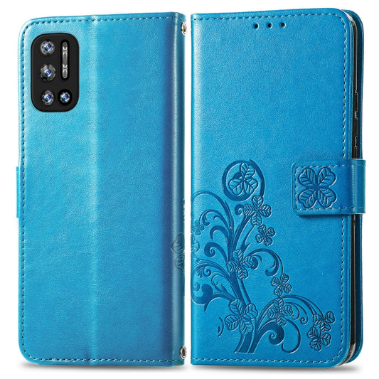 For DOOGEE N40 Pro Four-leaf Clasp Embossed Leather Case with Lanyard & Card Slot & Wallet & Holder(Blue) by buy2fix