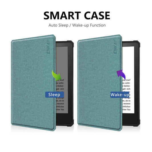 For Amazon Kindle Paperwhite 5 2021 ENKAY Solid Color Denim Texture Horizontal Flip Leather Tablet Case with Sleep / Wake-up Function(Green) - Amazon by ENKAY | Online Shopping UK | buy2fix