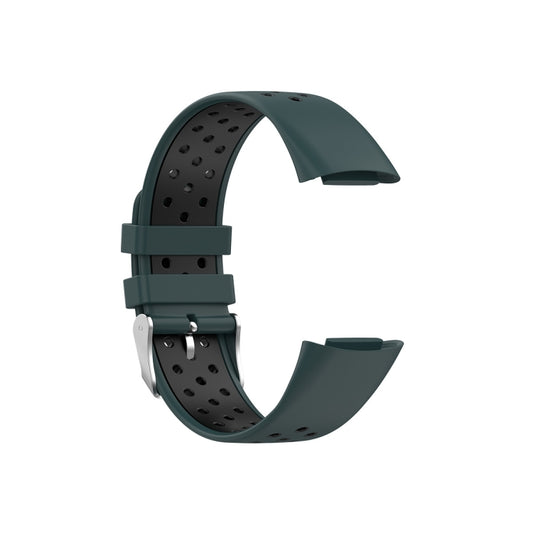 For Fitbit Charge 5 Double Color Metal Buckle Hole Silicone Watch Band(Green Black) by buy2fix